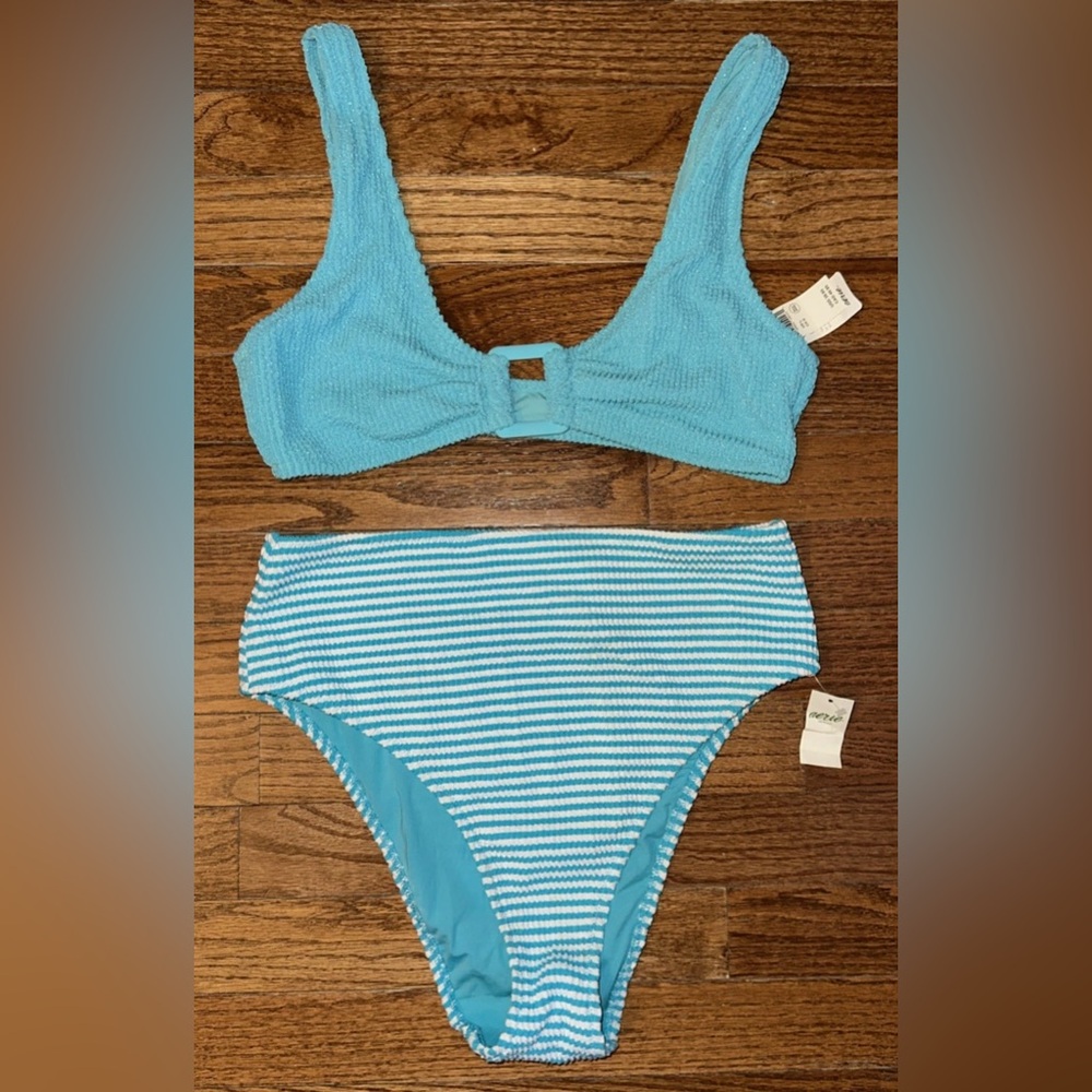 NWT Aerie AE Aqua Blue Teal Bikini Top and Bottom Swimsuit Set